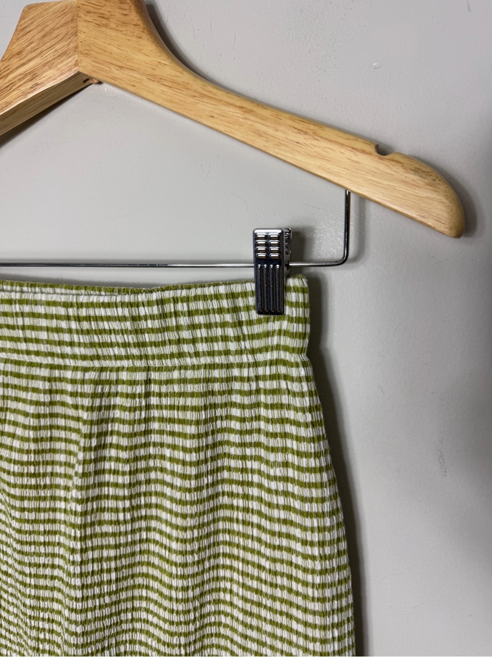 Vince Checked Smocked Midi Skirt Stretch Gingham Green Size XS *202 - Picture 5 of 11